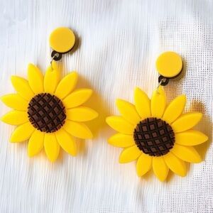 Woman's Positive Attitude Hippie Sunflower Dangle Earrings